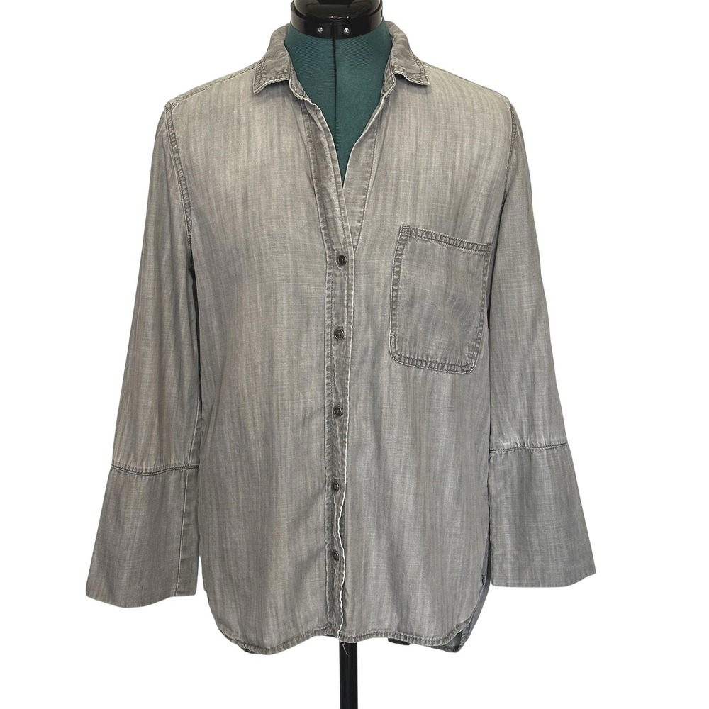 Bella Dahl Button Down Shirt Bell Sleeve Size M‎ Gray Tencel R2813-678 Casual